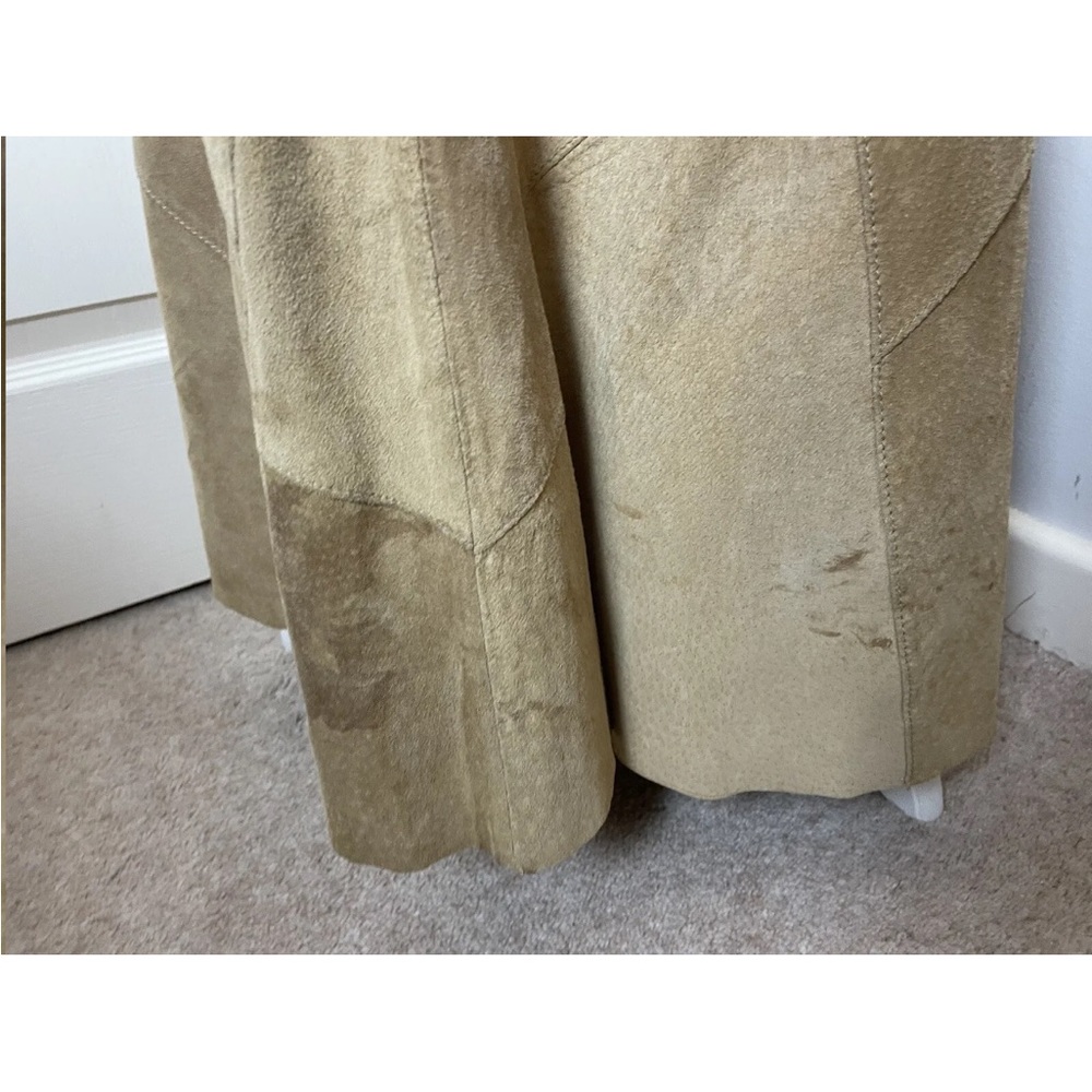 Genuine suede Size 12 skirt lined panelled sections Camel Tan Midi Y2K 00s 90s - Picture 8 of 12